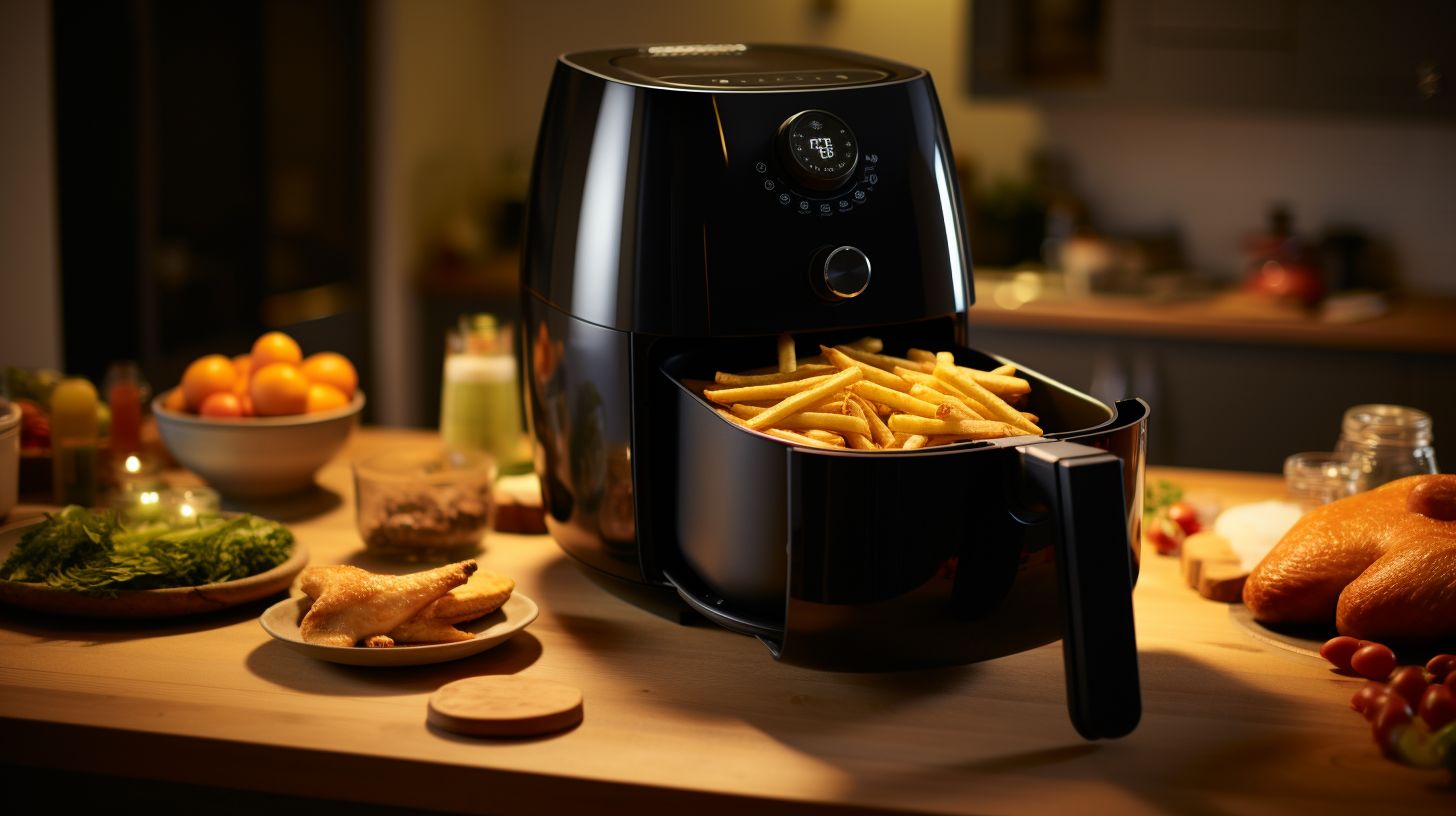 Two air fryers side by side, one sleek and compact 4 Qt size and the other spacious 6 Qt size, highlighting the size difference and inviting viewers to discover cooking possibilities.