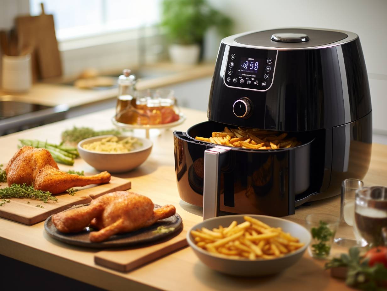 Side by side comparison of an analog and a digital air fryer, highlighting their unique features and design.