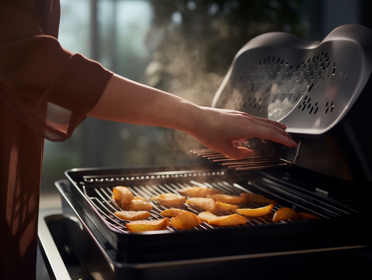 Delicately cleaning the air fryers heating element to ensure optimal performance.