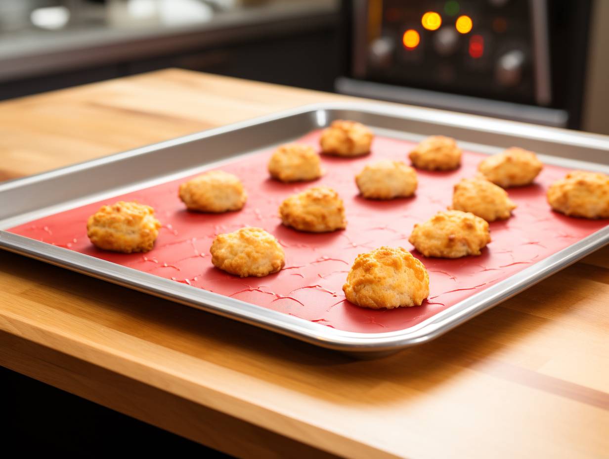 A silicone baking mat placed in an air fryer, showcasing its non-stick surface, heat resistance, and even heat distribution.