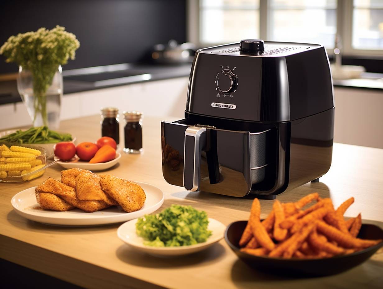 GoWISE USA Air Fryer - Sleek design with glossy black exterior, digital touch screen display, and stainless steel accents, a modern and sophisticated alternative to the Ninja Air Fryer.