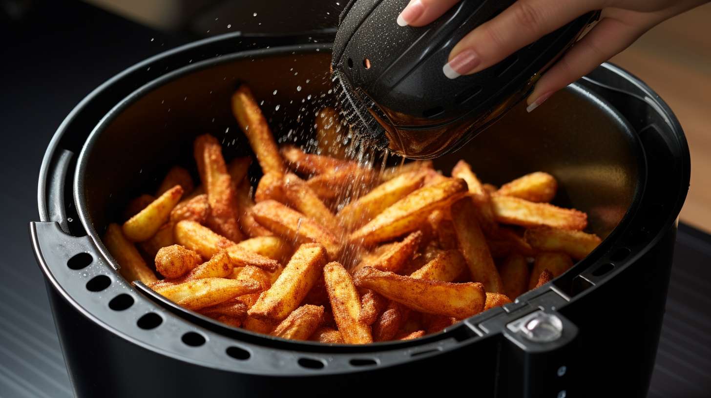 Close-up of non-stick Teflon coating on an air fryer, showing scratches and peeling, highlighting potential health risks.