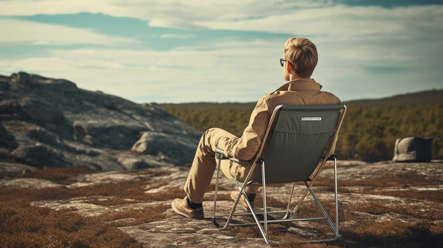 A person sitting in a comfortable camping chair with proper posture, their back straight and supported.