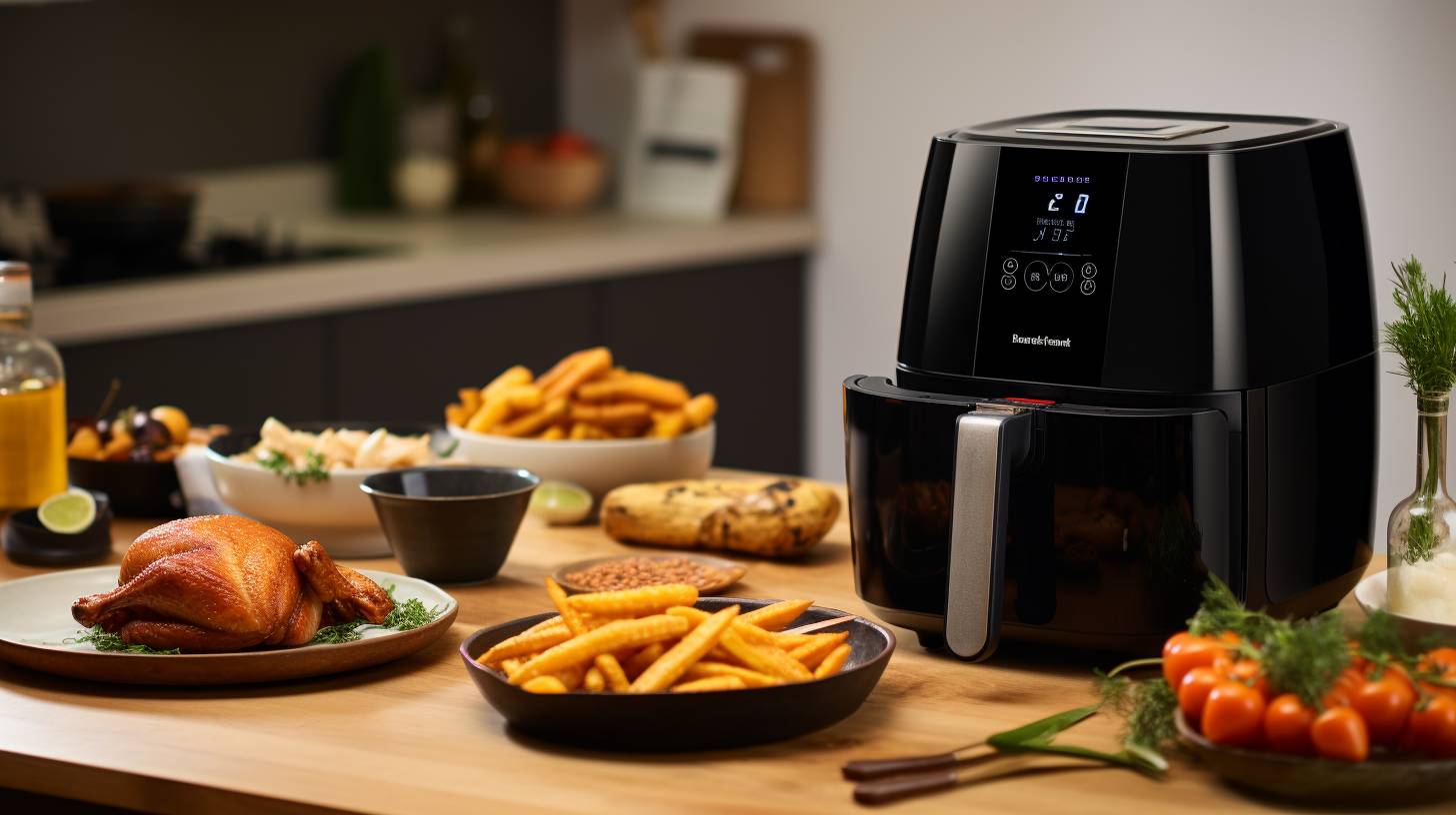 Sleek and compact small air fryer with digital touch-screen display, adjustable temperature control, multiple cooking modes, detachable non-stick basket, and transparent viewing window