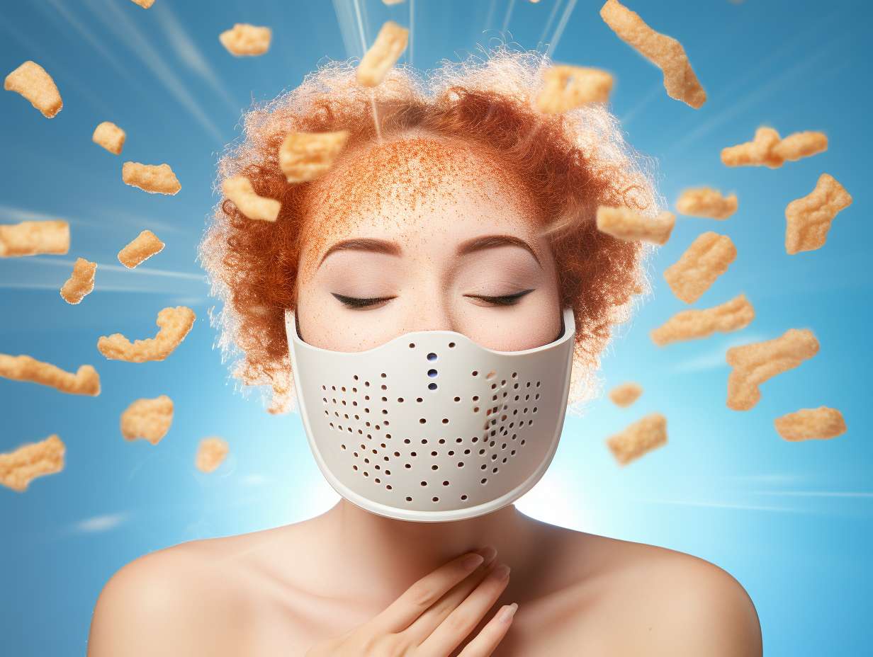 Person using an air fryer with acne-covered face