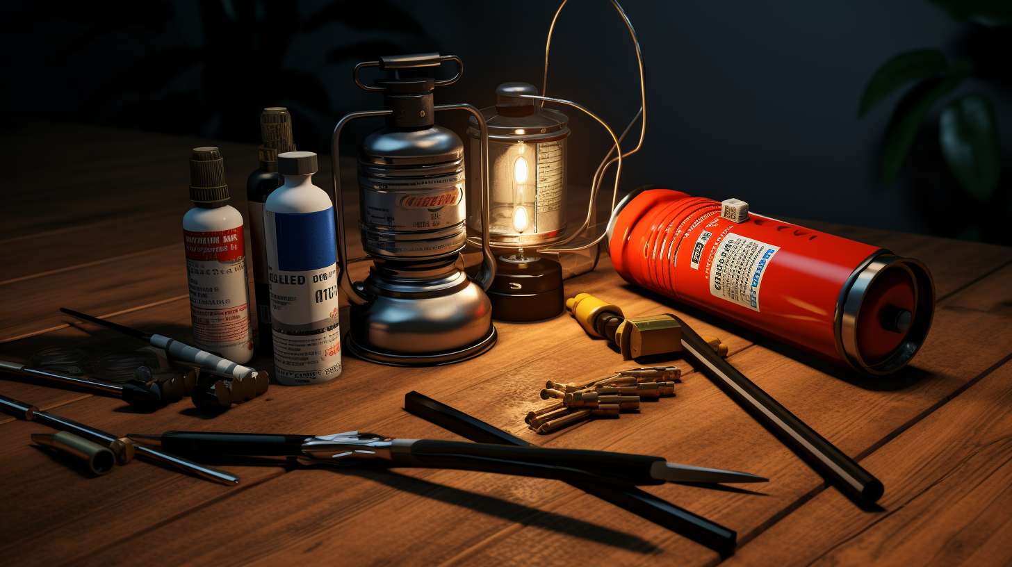 A camping propane canister sitting next to a soldering iron and various soldering tools, showcasing their compatibility.