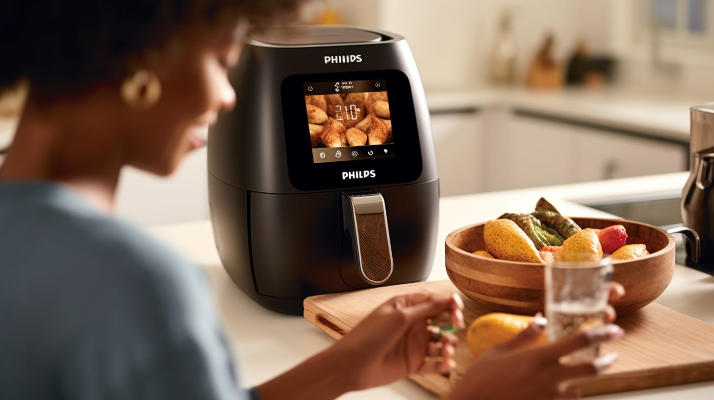 A person effortlessly operating the DNA Air Fryer and the Philips Airfryer side by side, showcasing their intuitive controls, clearly labeled buttons, and user-friendly interface, emphasizing ease of use and exceptional user experience.