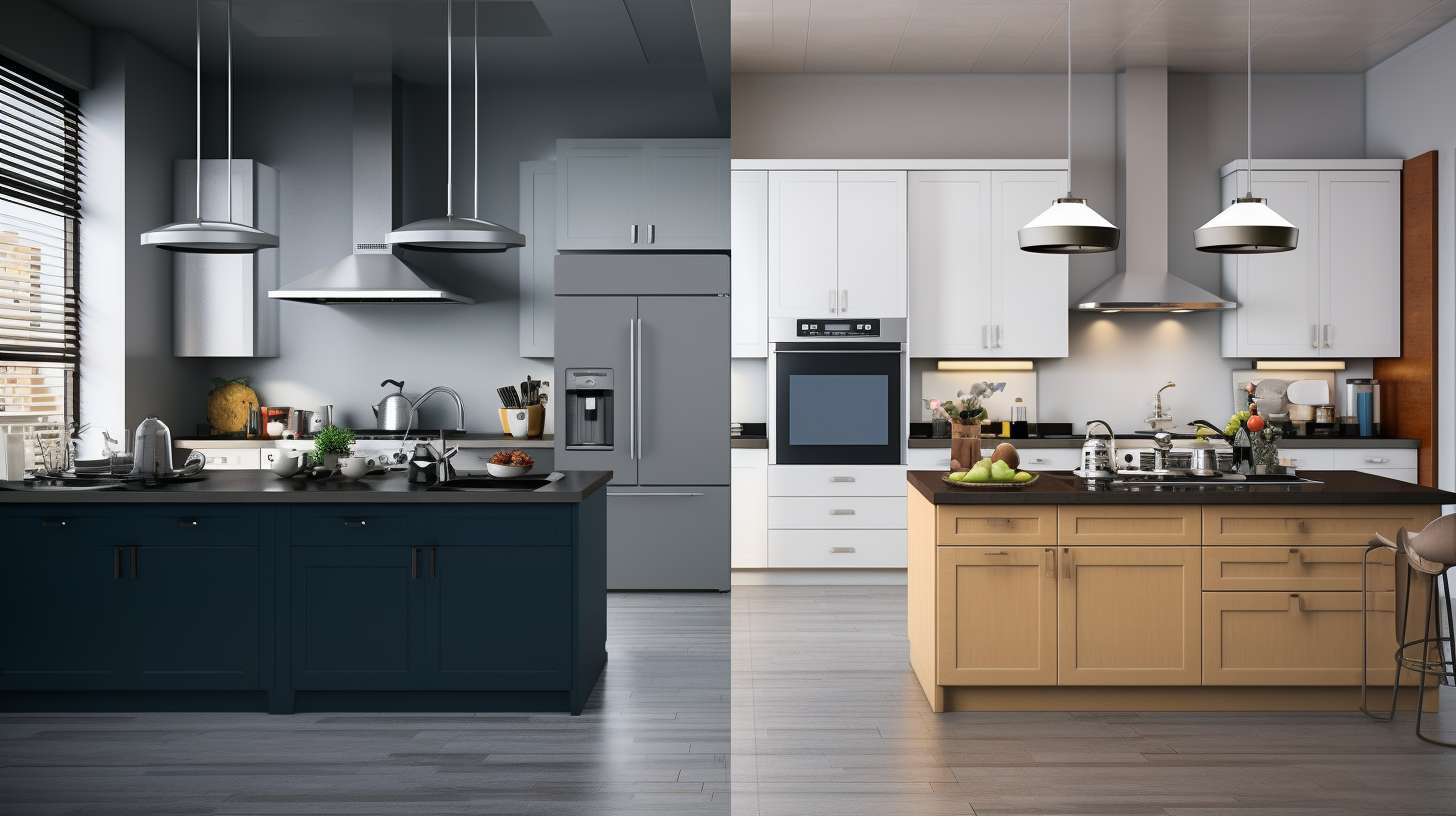 Two identical kitchens side by side, one with a DNA Air Fryer and the other with a Philips Airfryer. Floating price tags illustrate the difference in cost and perceived value for money.