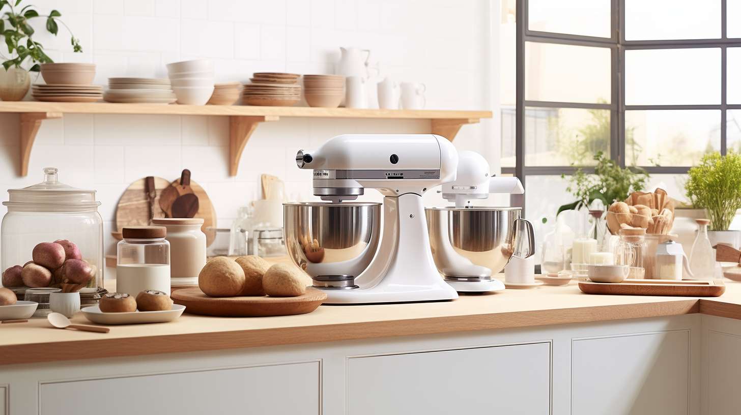 A well-equipped kitchen countertop with an air fryer surrounded by various accessories, including a baking pan, grill rack, and skewers, showcasing their versatility and enhancement to the cooking experience.