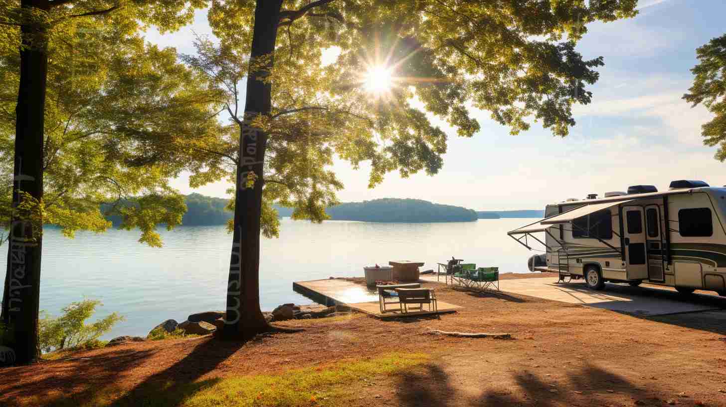 A diverse campsite options for RV camping at Big Cedar, featuring lakeside sites, shaded areas with picnic tables, and spacious spots with full hookups.