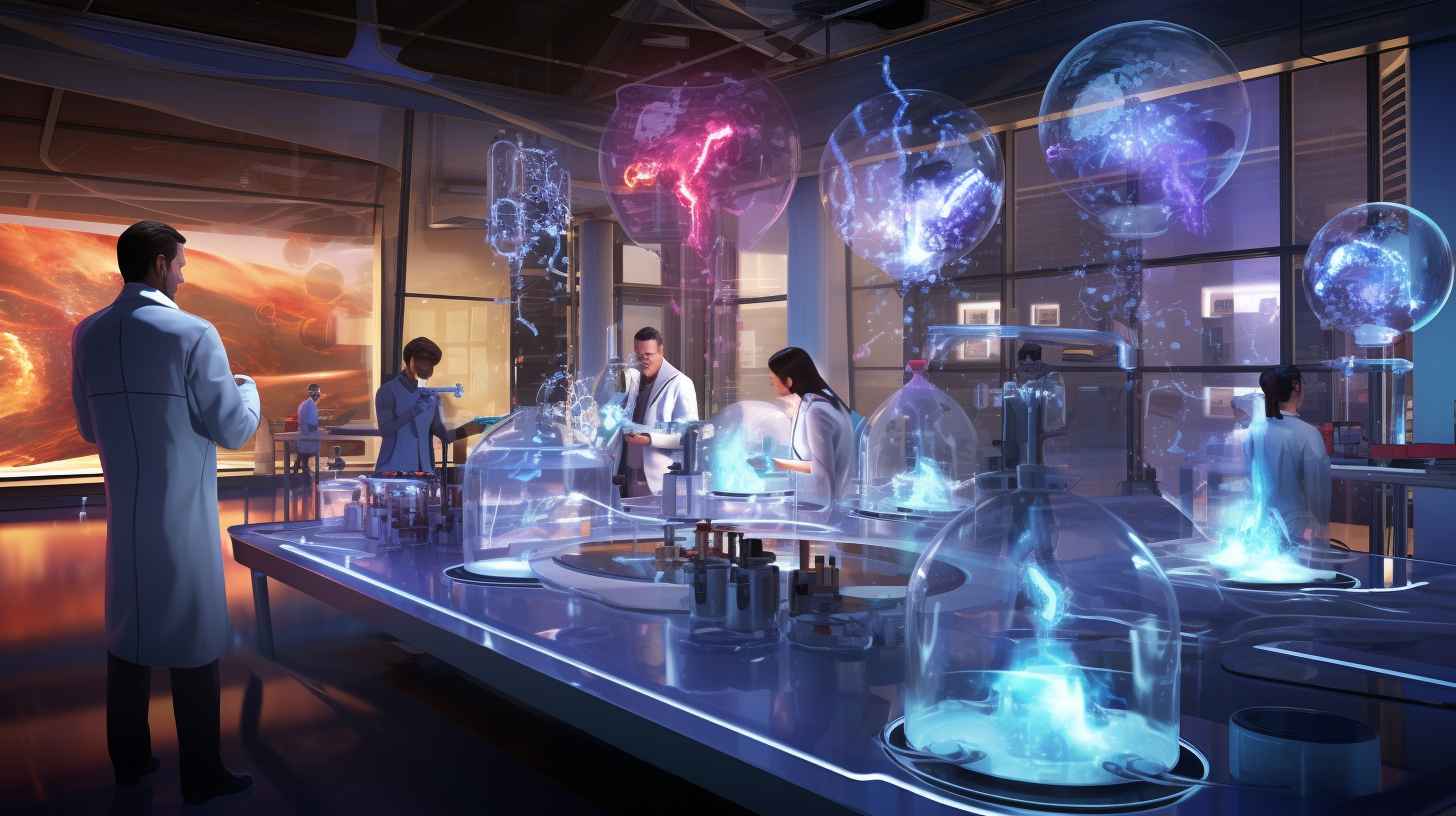 A diverse group of scientists conducting experiments in a state-of-the-art laboratory, symbolizing the current consensus on Camp's enzymatic activity. The image showcases futuristic equipment and dynamic interactions, illustrating future directions in research.