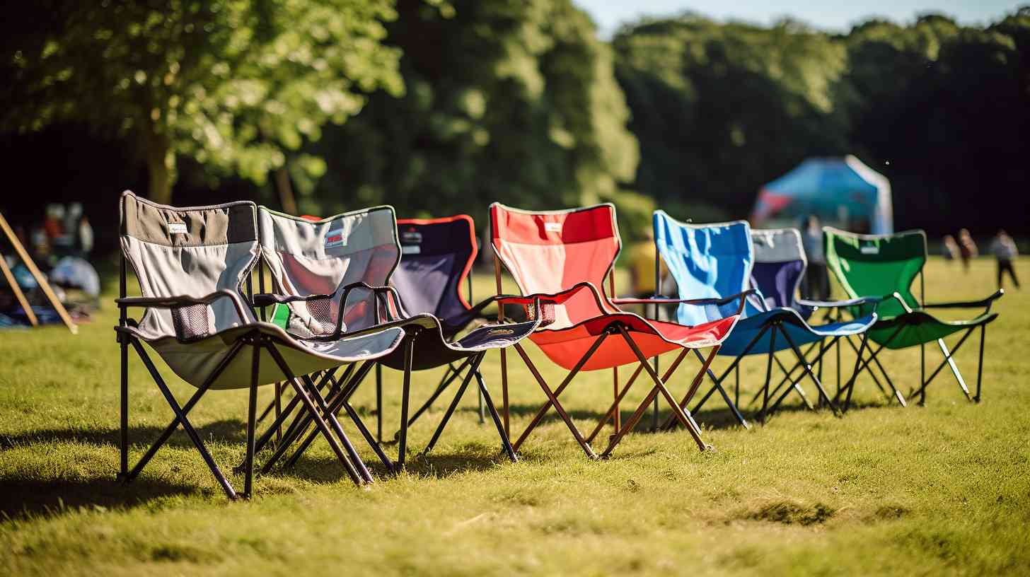 Array of camping chairs at Tesco, including lightweight foldable chairs with built-in cup holders and sturdy reclining chairs with adjustable headrests.