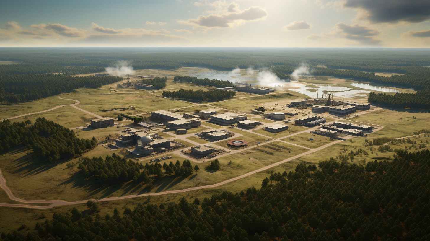 A sprawling military base with multiple barracks, training grounds, administrative buildings, medical facilities, and vehicle depots, showcasing the vast scale of Camp Lejeune.