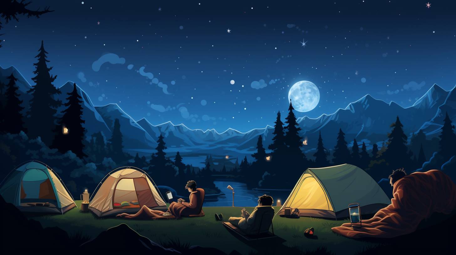 Diverse campers peacefully sleeping under a starry night sky, showcasing true comfort ratings experienced by campers.