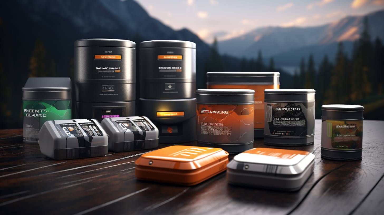 A visual representation of various camping battery types including deep cycle, AGM, and lithium-ion batteries. The image showcases their distinct features such as size, weight, and durability, providing insight into how each type impacts battery life during camping trips.