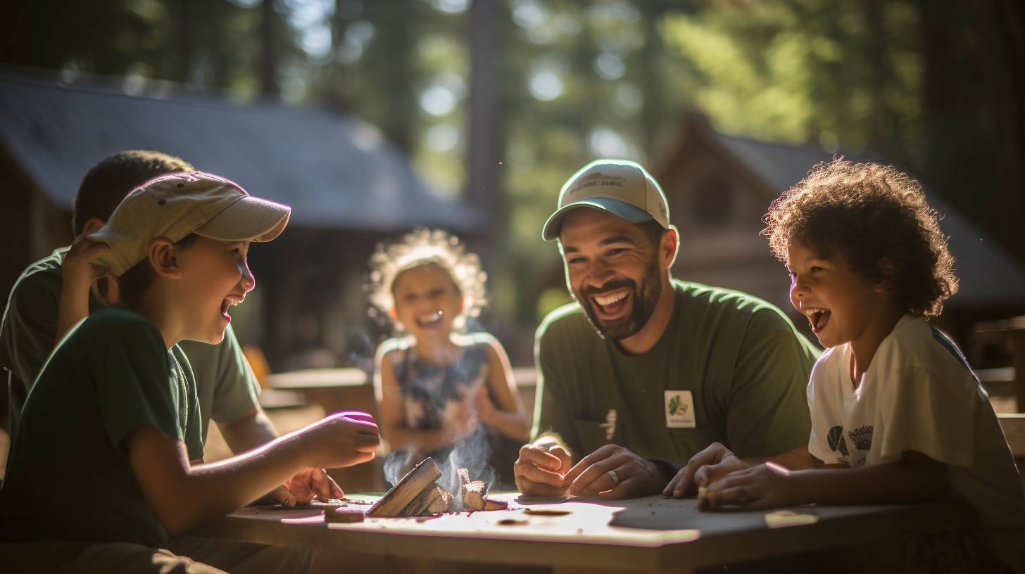 Parents and children enjoying activities together at Camp America, creating a strong bond and sense of connection.