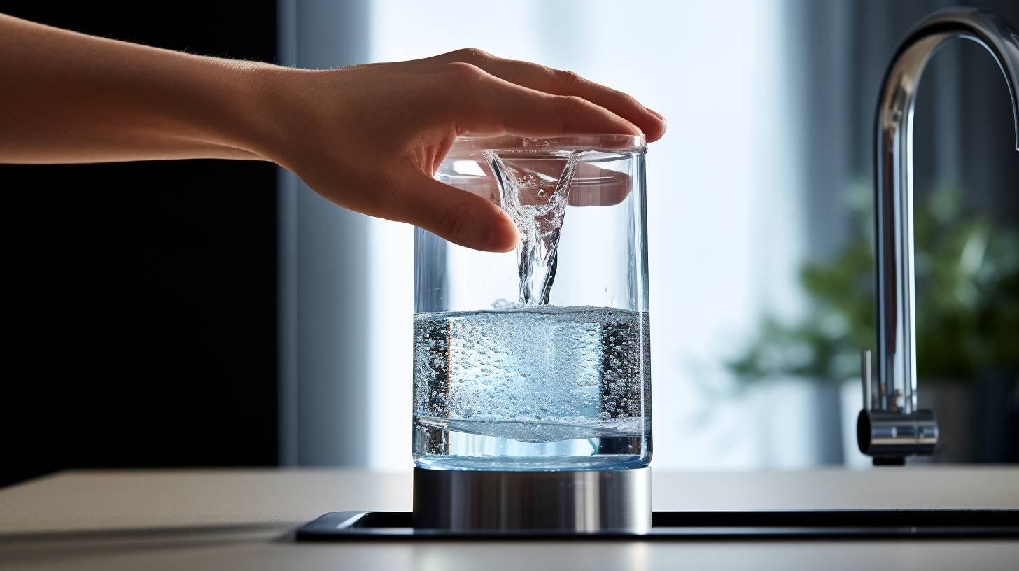 A person carefully pouring water from a glass into the designated water compartment of an air fryer.