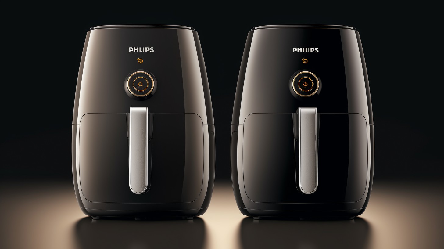 Two sleek air fryers side by side, with the Milex Hurricane Air Fryer in modern stainless steel design and the Philips Airfryer in sleek black finish.