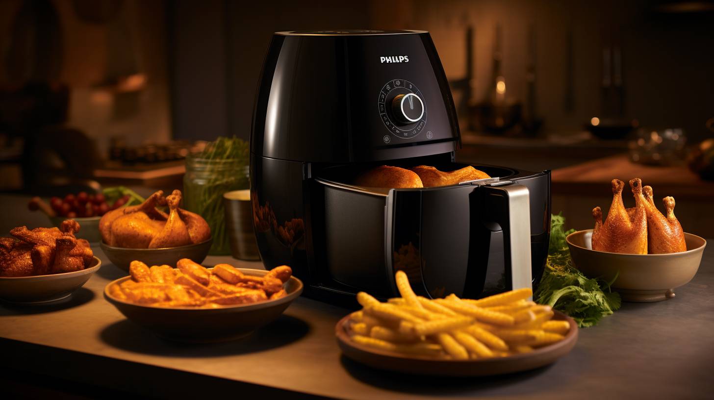 Two air fryers side by side, showcasing the Prestige Air Fryer and the Philips Airfryer, highlighting their cooking capacities and sizes.