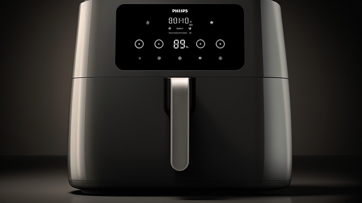 Two sleek and modern air fryers side by side. The Prestige Air Fryer features an intuitive touchscreen interface, while the Philips Airfryer showcases user-friendly physical dials.