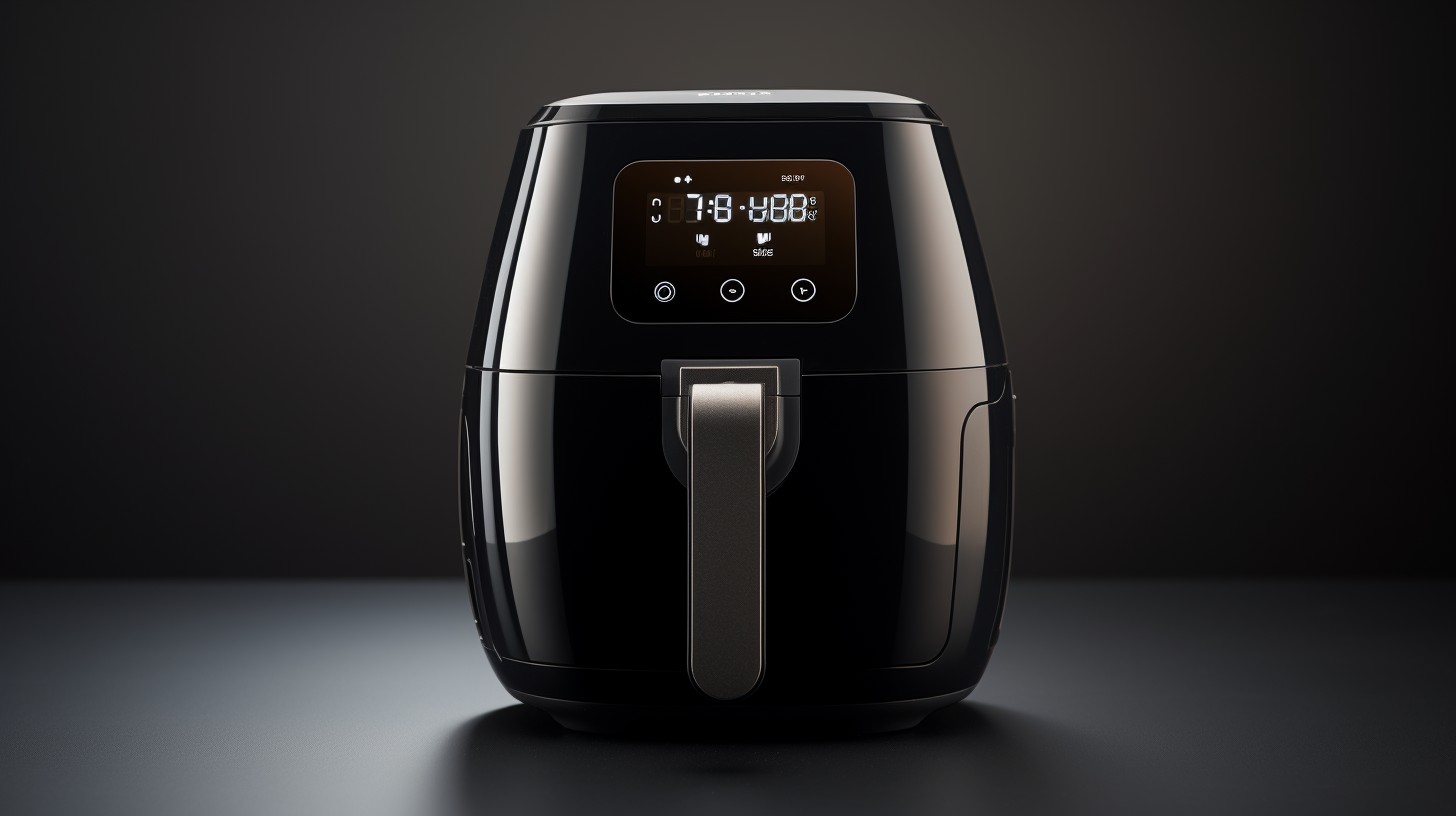 Sleek and compact air fryer with digital display, temperature control, and transparent basket for easy monitoring.