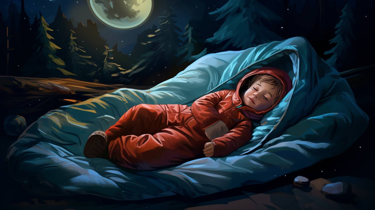 A child peacefully sleeping inside a cozy camping sleeping bag, snugly covered and ready for a warm and secure night's sleep.