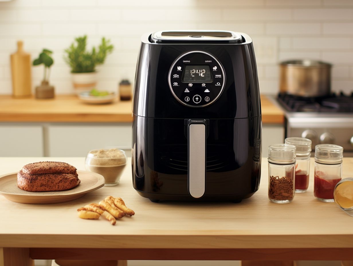 A visual comparison of air fryer sizes, showcasing a compact 4-quart model with a smaller footprint in contrast to larger air fryer sizes.