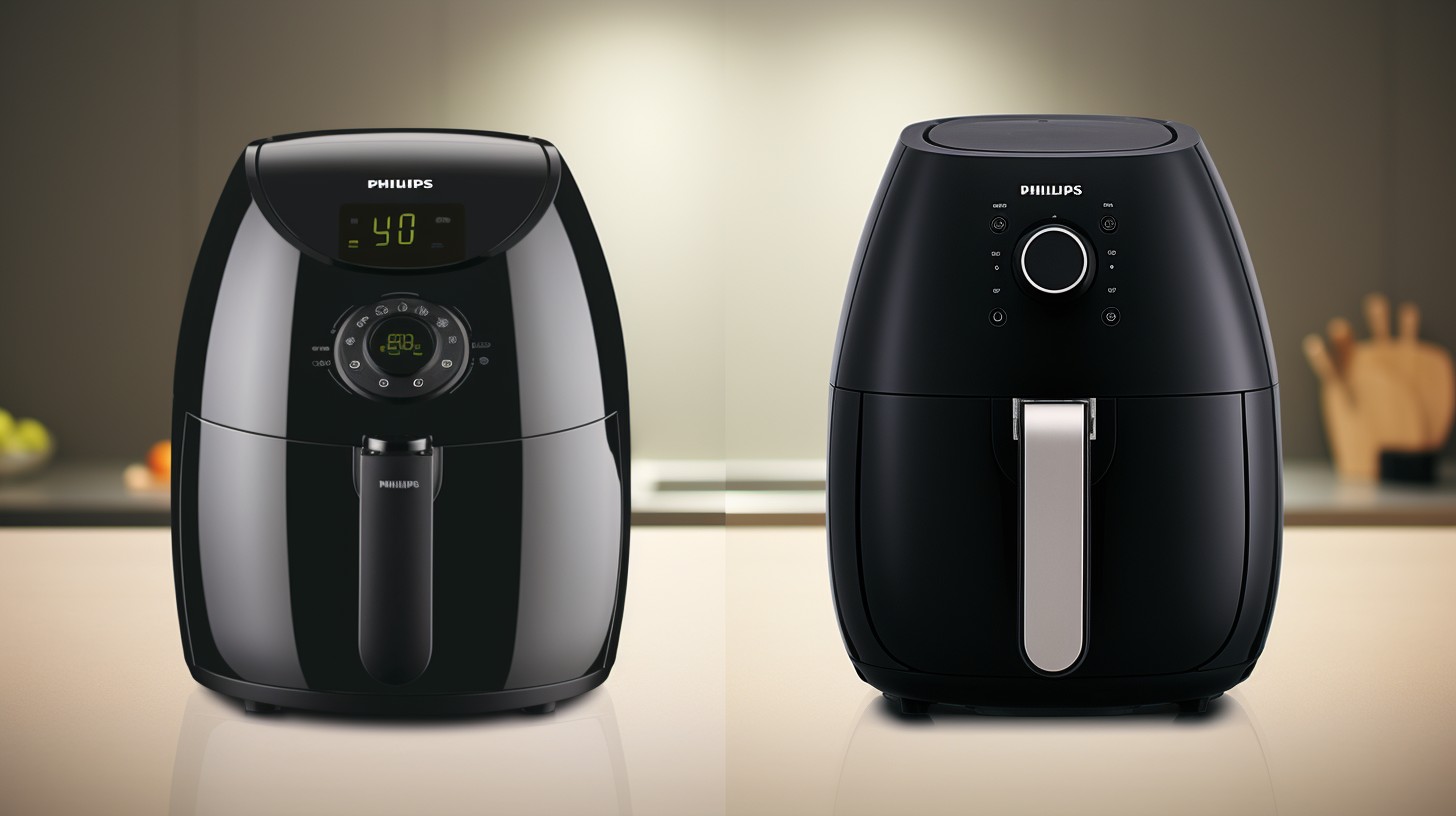 Side-by-side comparison of Wonderchef Air Fryer and Philips Airfryer, showcasing price tags, detailed features, and quality indicators to represent their respective value for money.