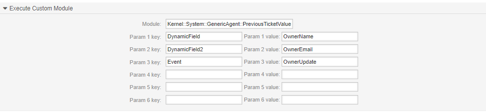 Configuration of the fields for previous owner