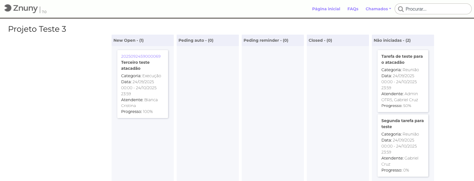 Kanban de projetos no portal do cliente