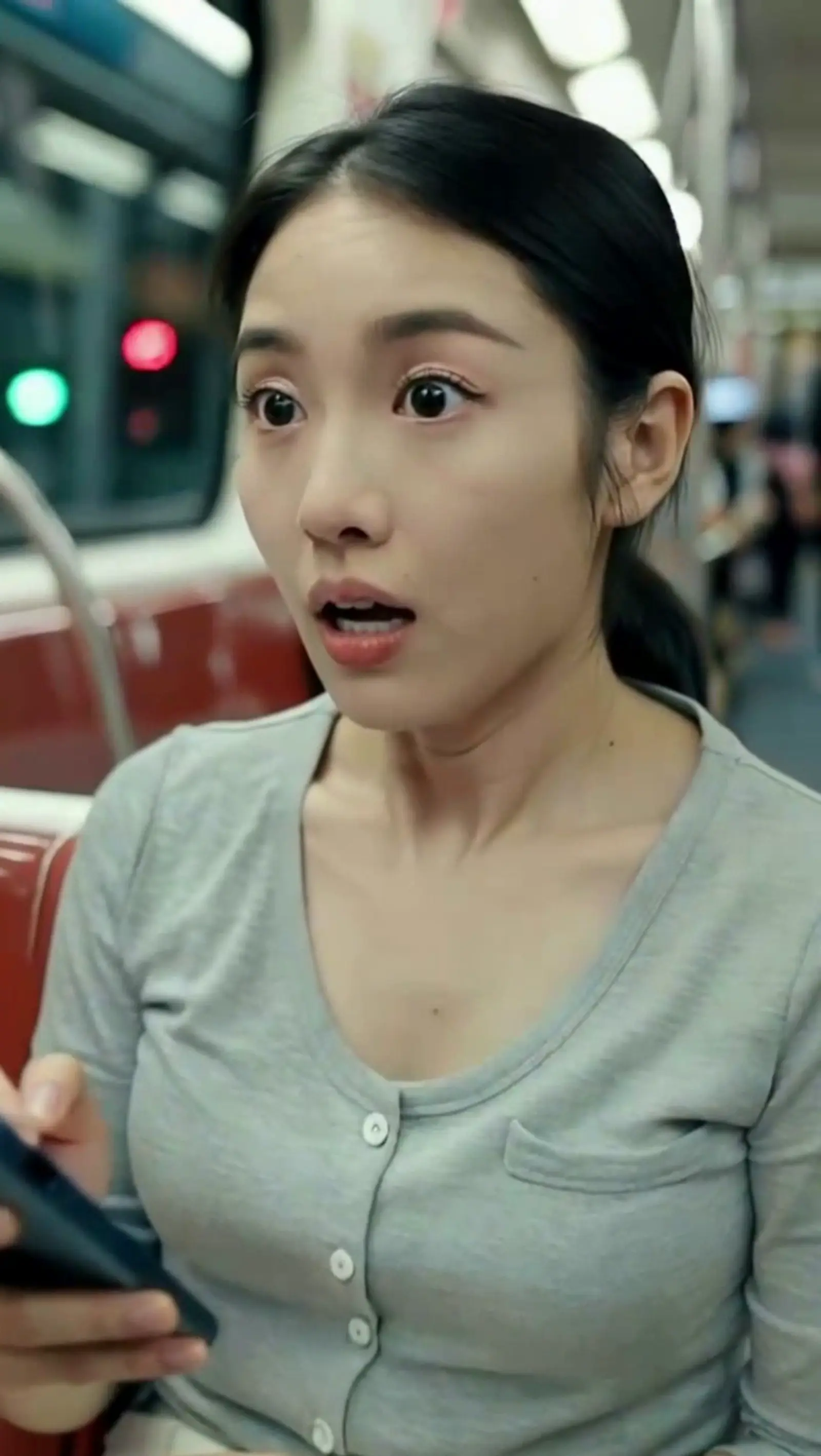 asian woman shouting on a metro