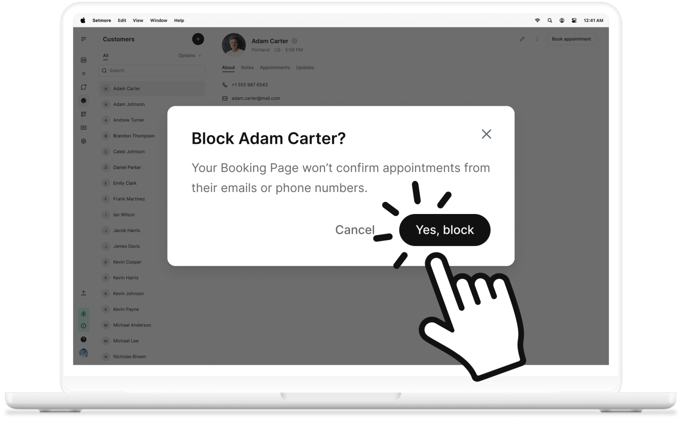block customer screen preview