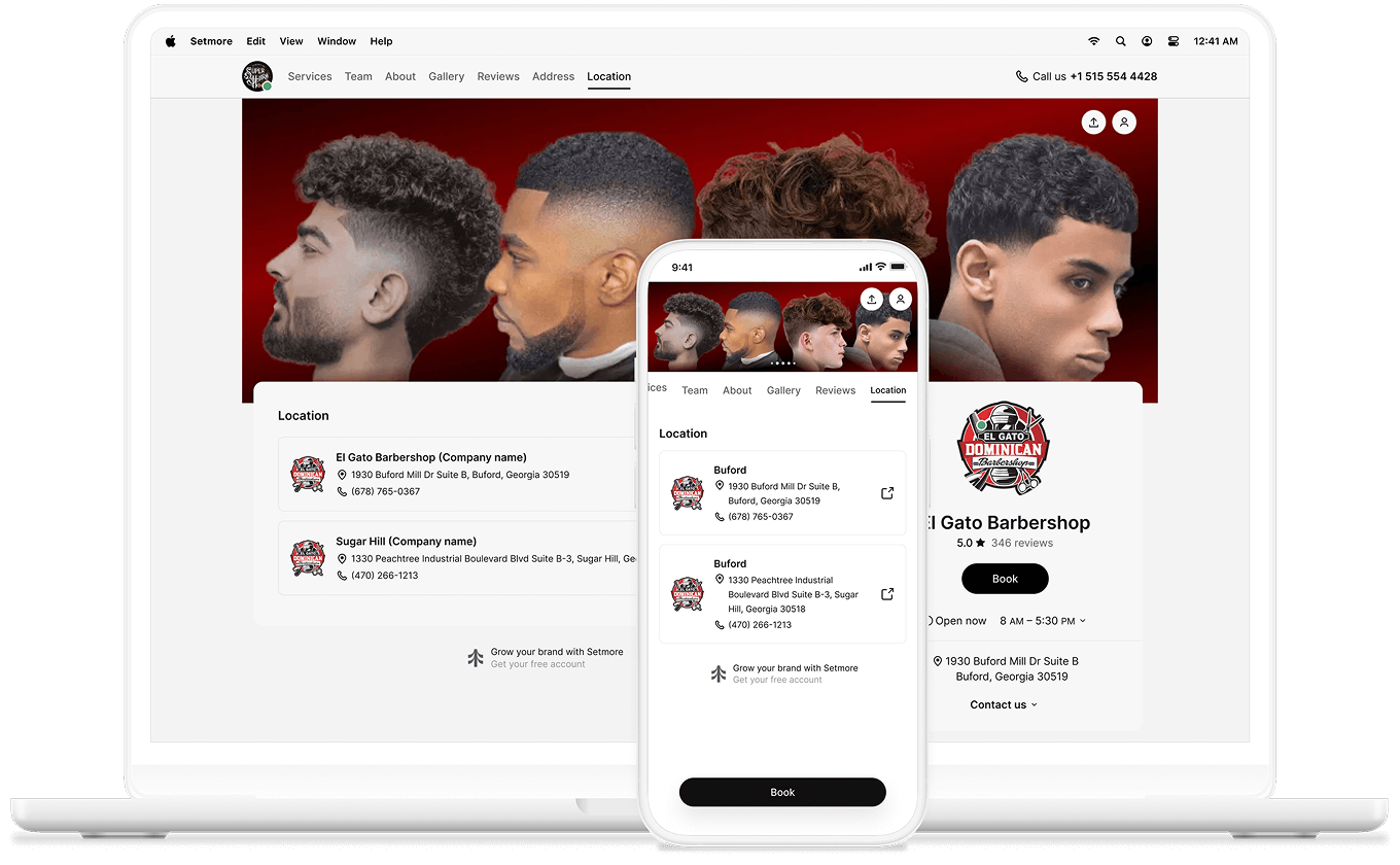 booking page preview with locations list