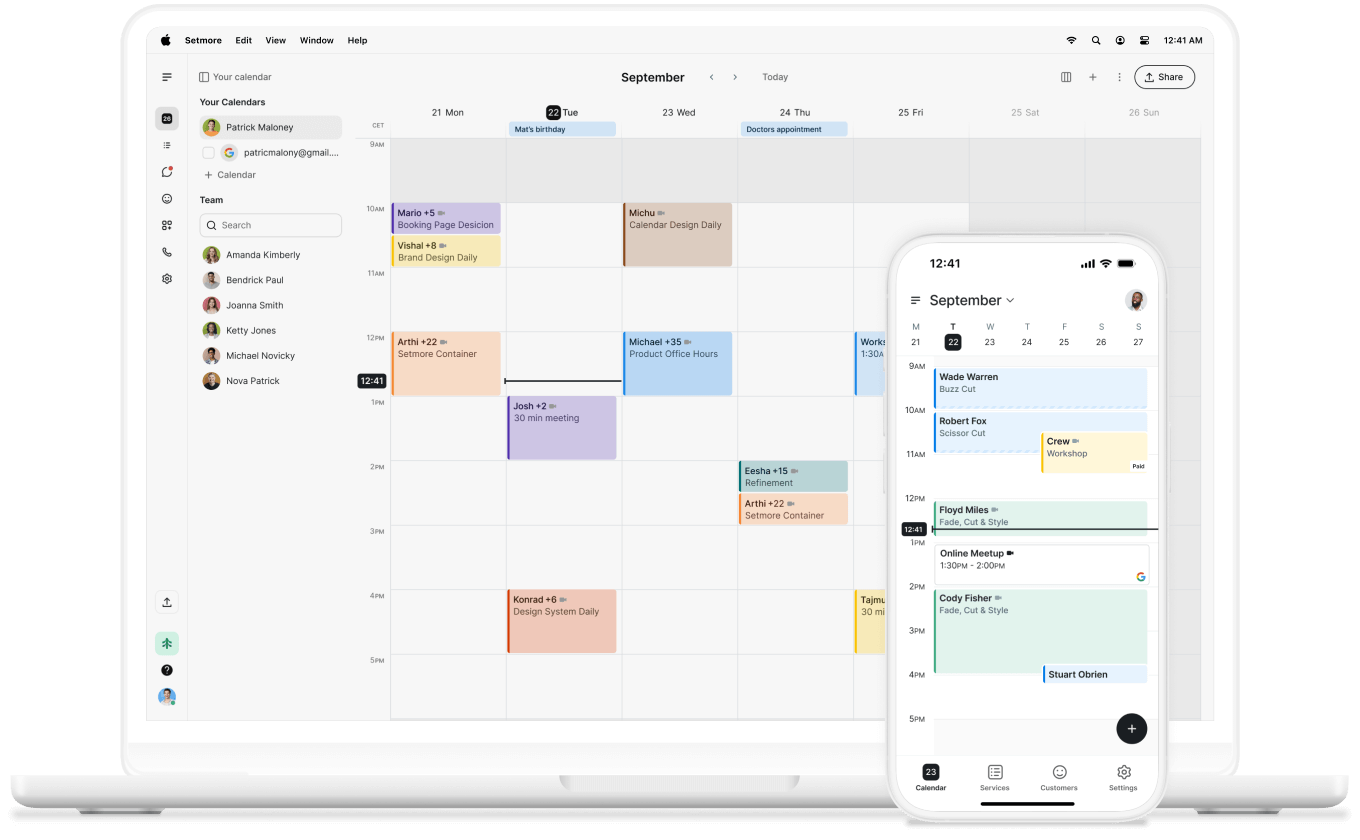 setmore calendar on desktop and mobile devices