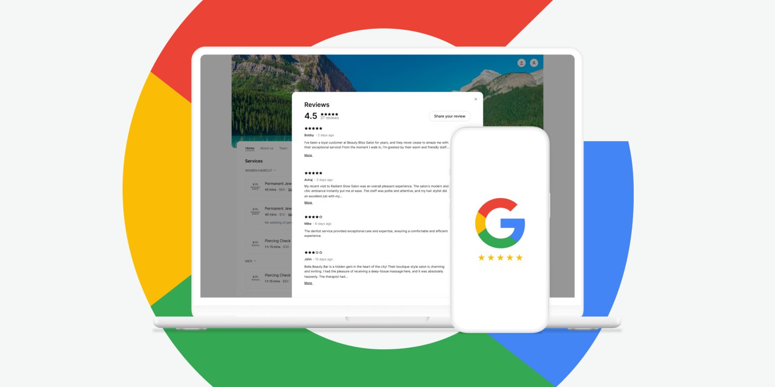 laptop showing google reviews 