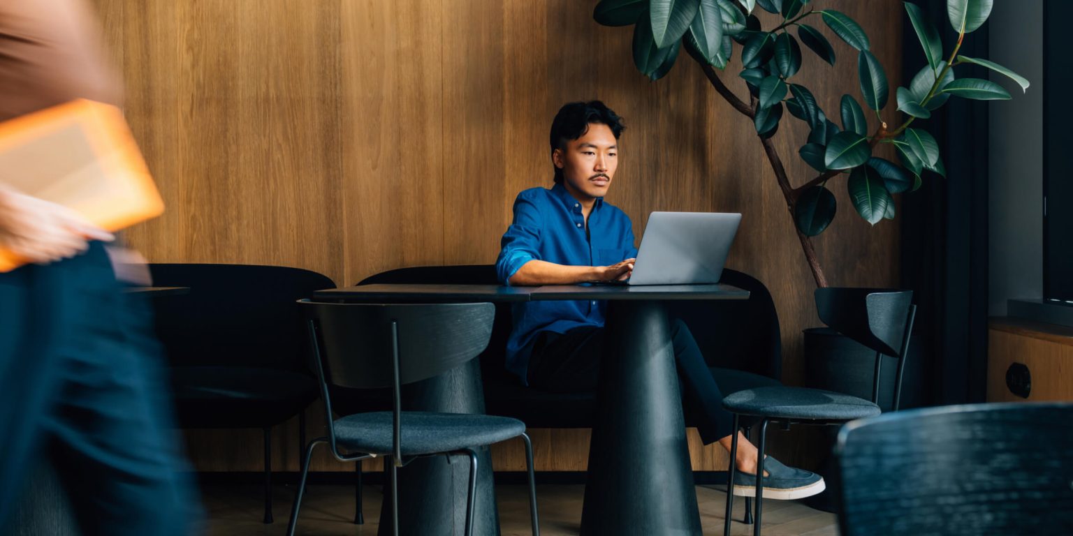 man looking at laptop