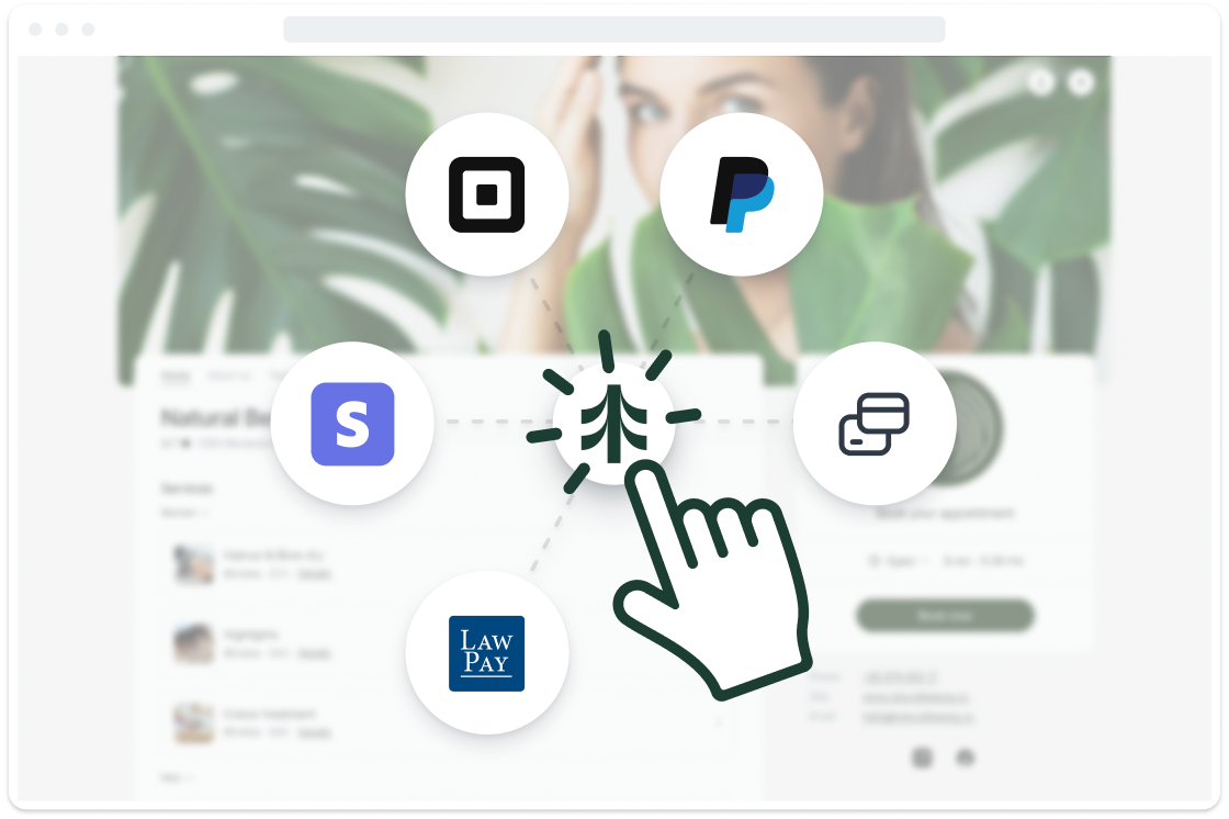 booking page preview with payment options