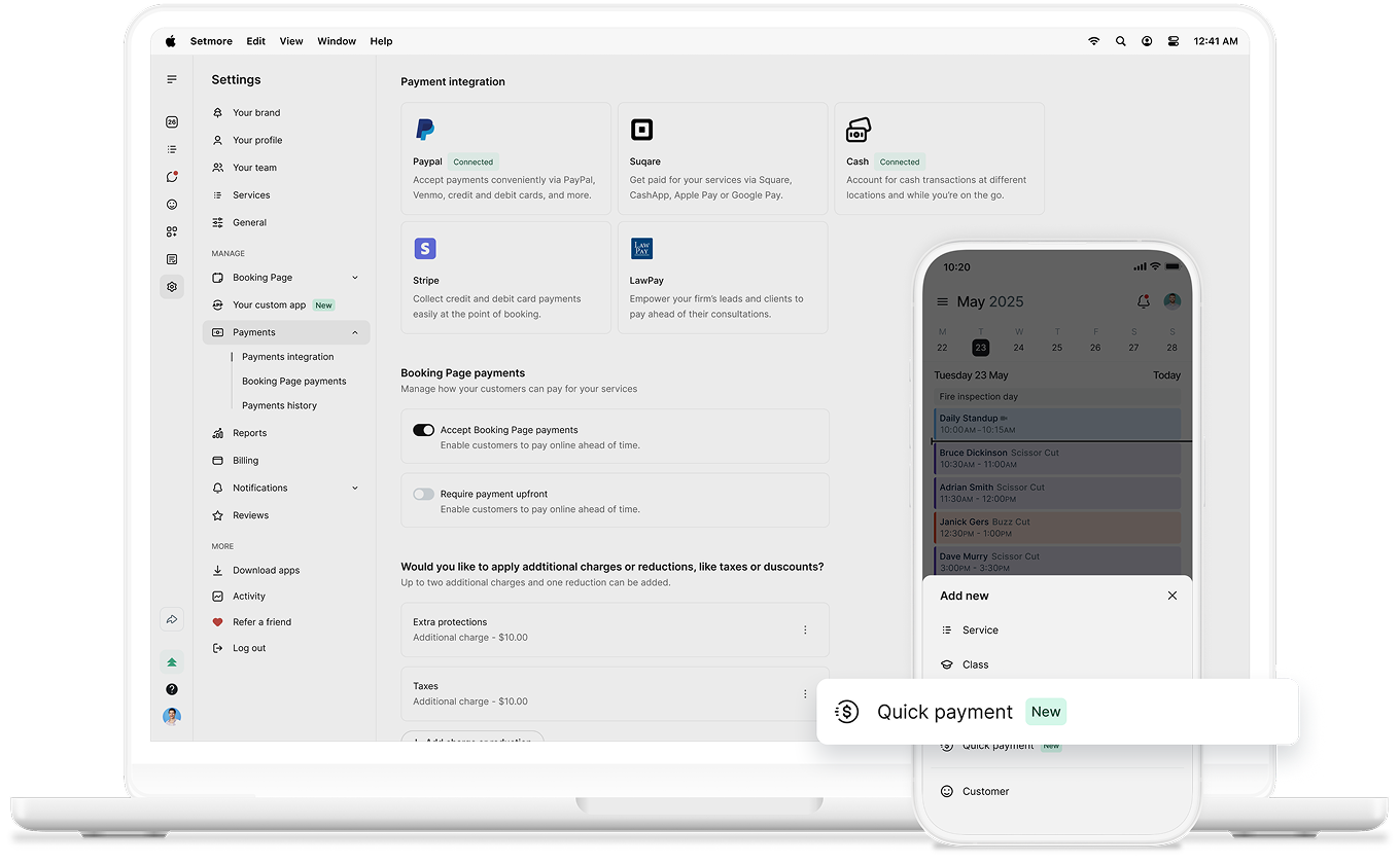 quick payment setmore mobile app and desktop