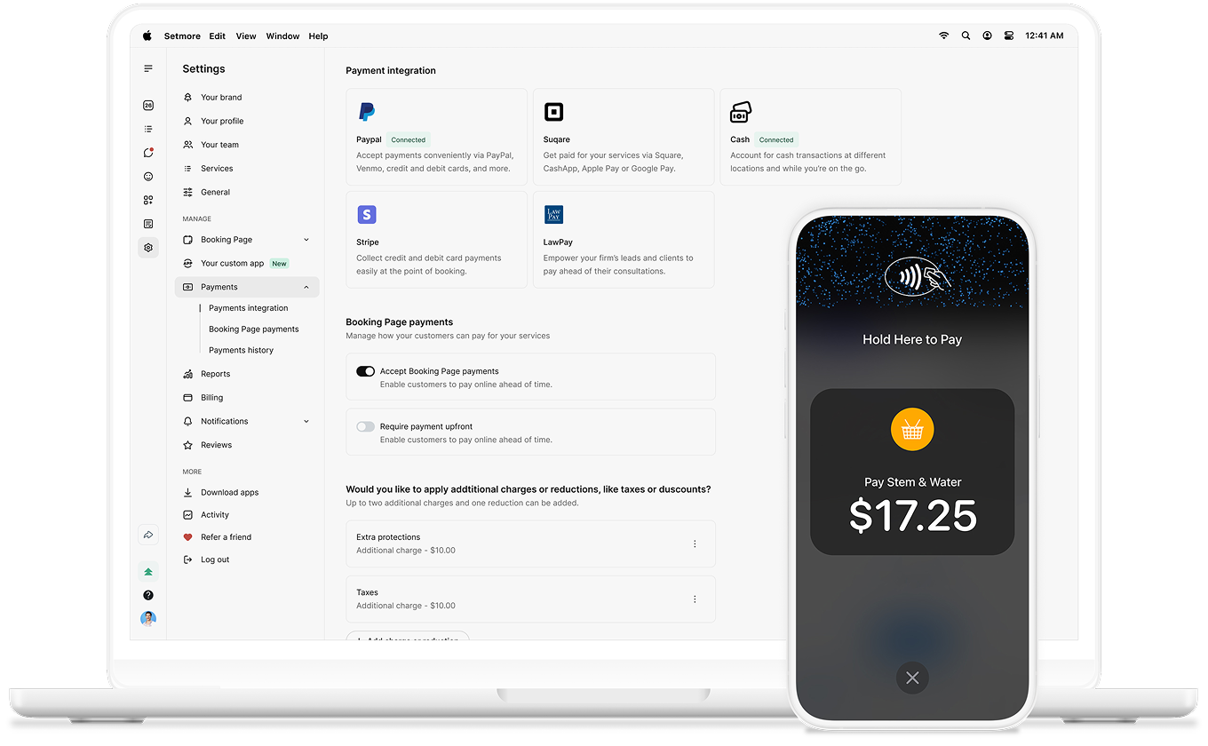 setmore payments on desktop and mobile