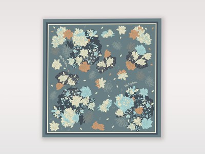 Prussian Blue Floral Lake Scarf