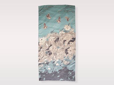 Blue Wildflowers with Birds Scarf