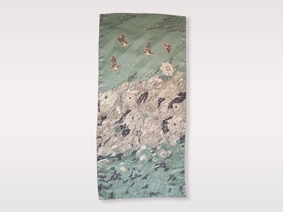 Green Wildflowers with Birds Scarf