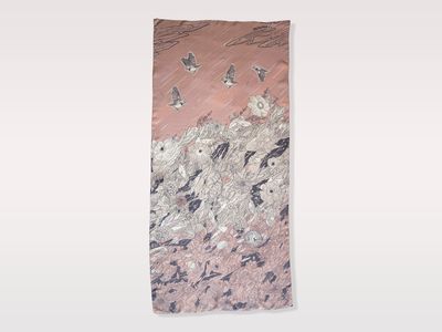 Pink Wildflowers with Birds Scarf