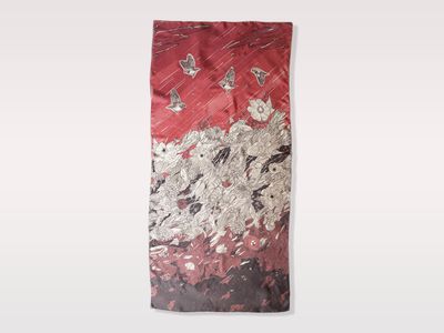 Red Wildflowers with Birds Scarf