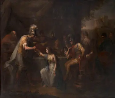 Britanijos karalius Vortigernas, susižavėjęs Rowena per saksų karo vado Hengisto puotą