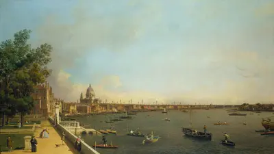 Londonas: Temzė nuo Somerseto rūmų terasos miesto link