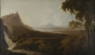 Italianate Lake Scene with Waterfall