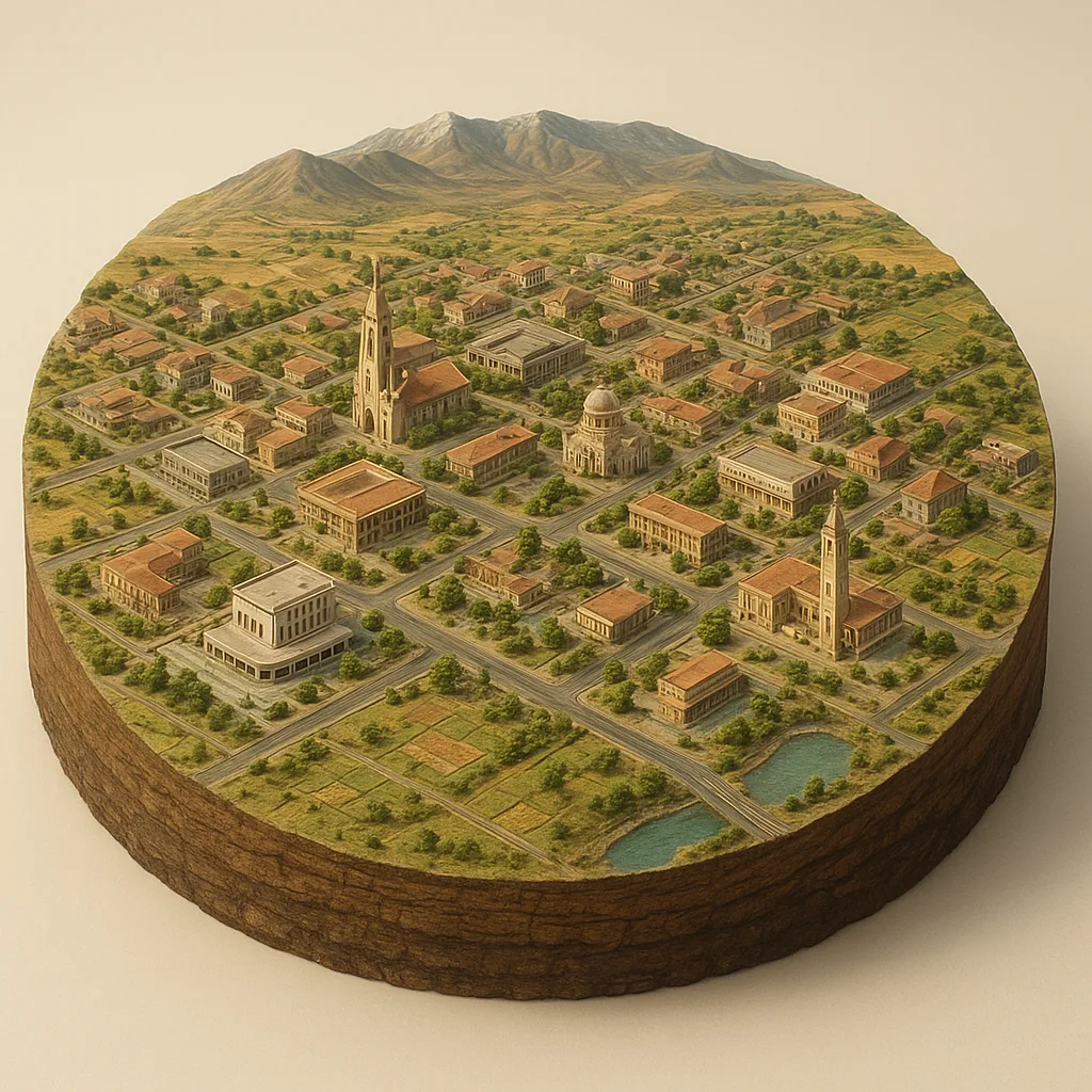 Asmara — 3D žemėlapio diorama su būdingais orientyrais