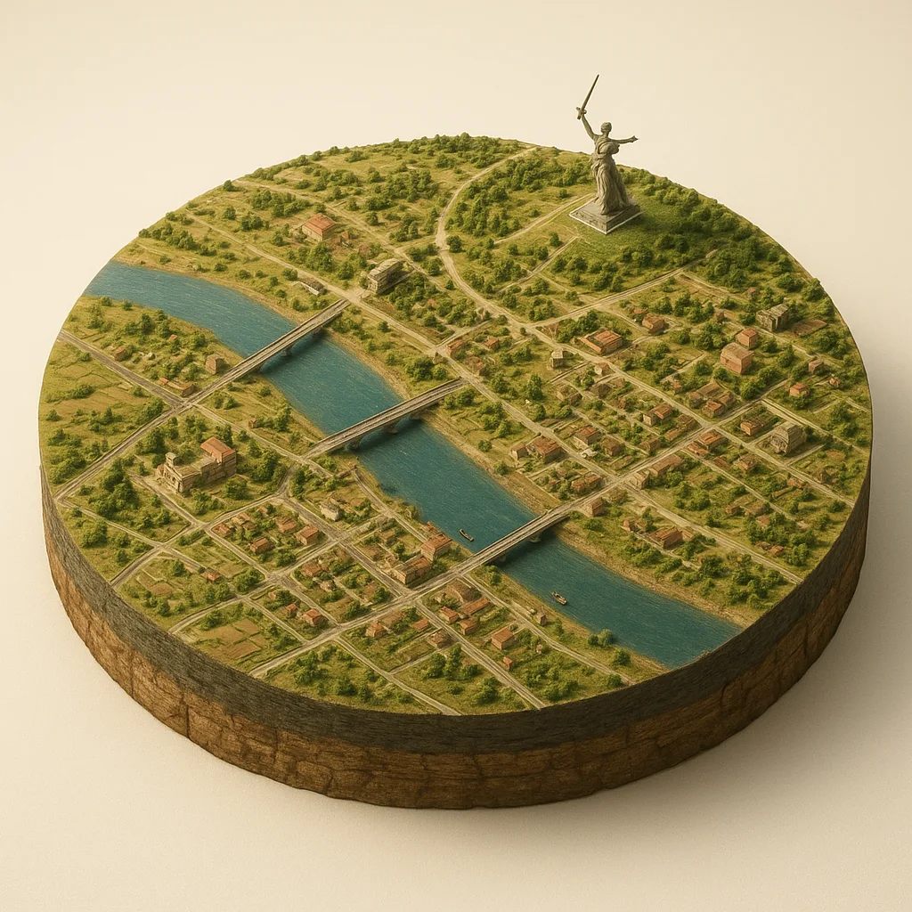 Caricynas — 3D žemėlapio diorama su būdingais orientyrais