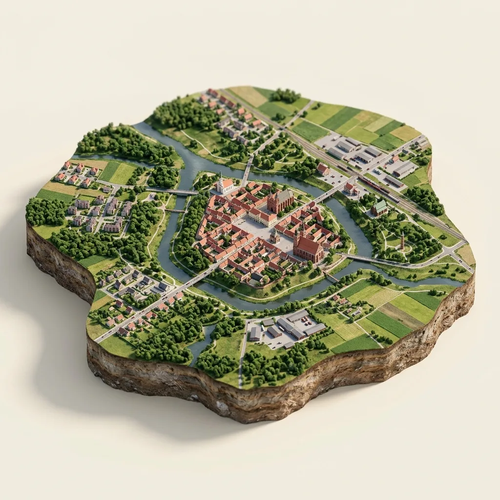 Kėdainiai — 3D žemėlapio diorama su būdingais orientyrais